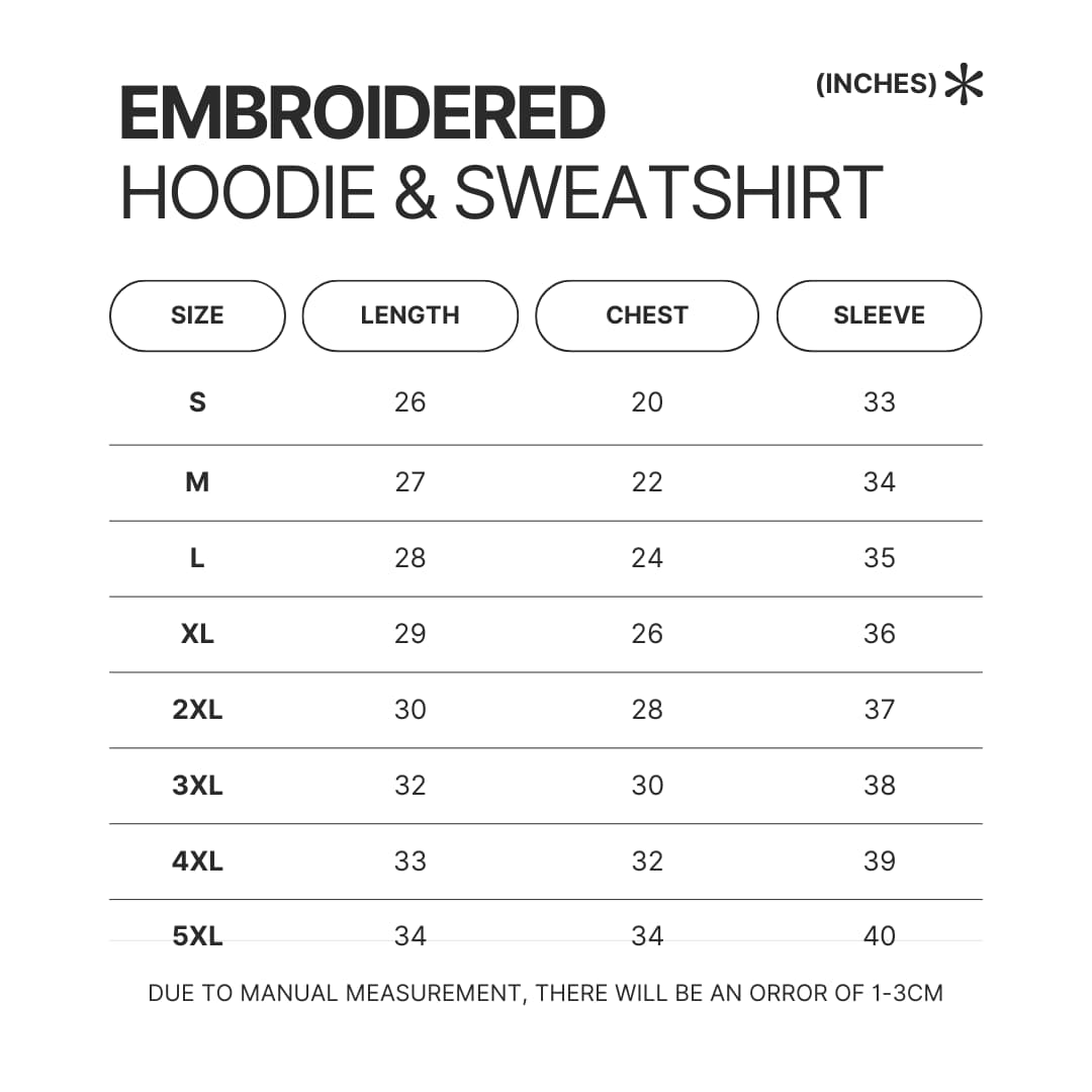 Embroidered Hoodie Sweatshirt Size Chart - Chill Guy Dog Merch