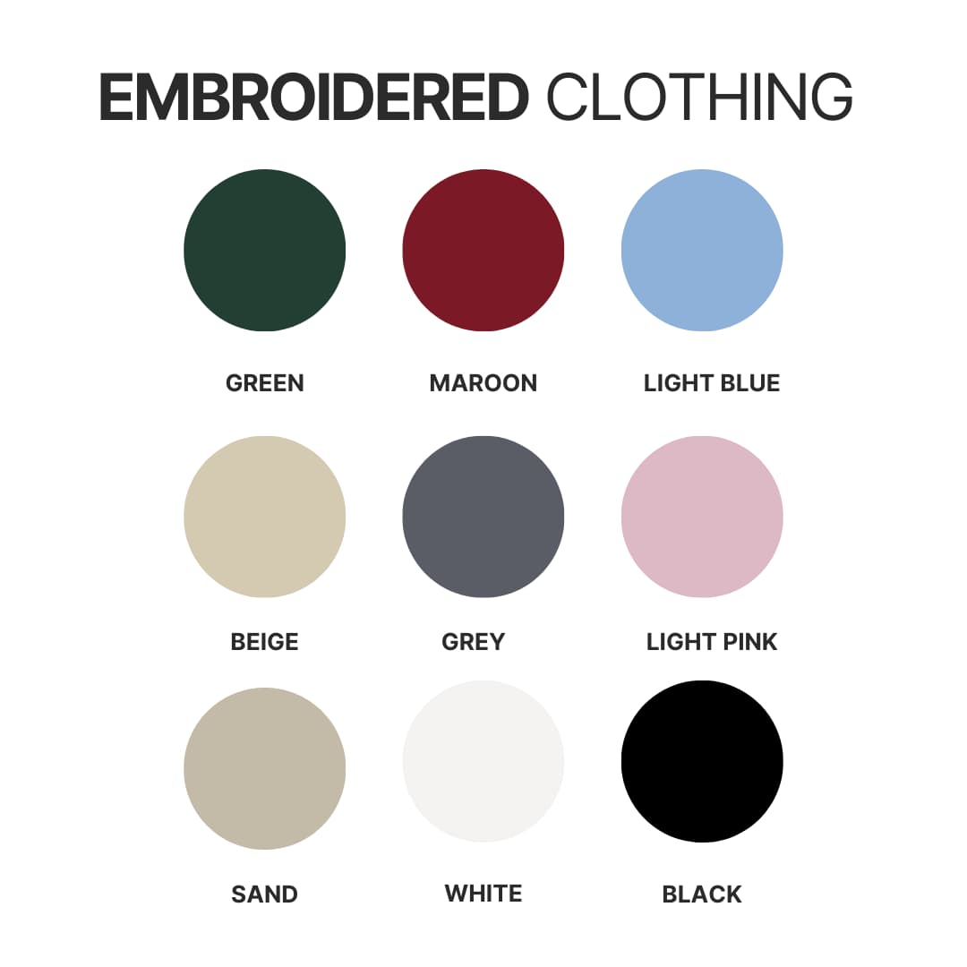 Embroidered clothing color chart - Chill Guy Dog Merch