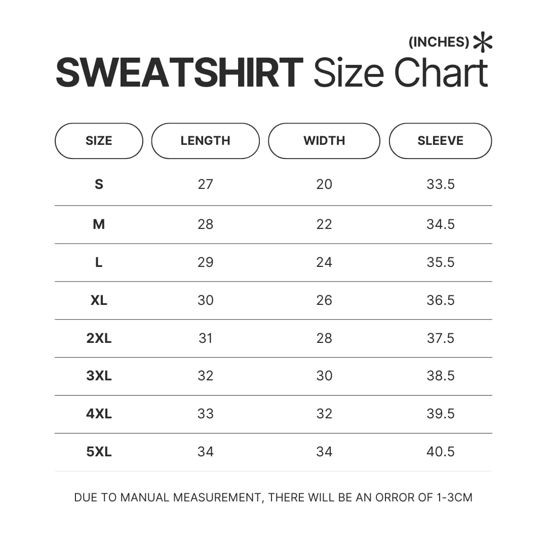 Sweatshirt Size Chart - Chill Guy Dog Merch